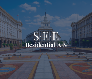 S.E.E. Residential logo over the background of the city of sofia